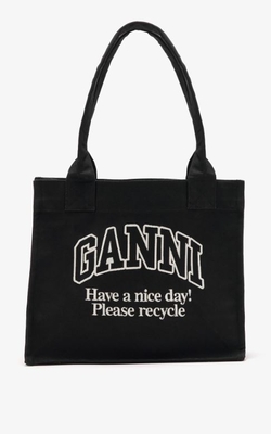 Bolso Ganni shopper lona letras blancas